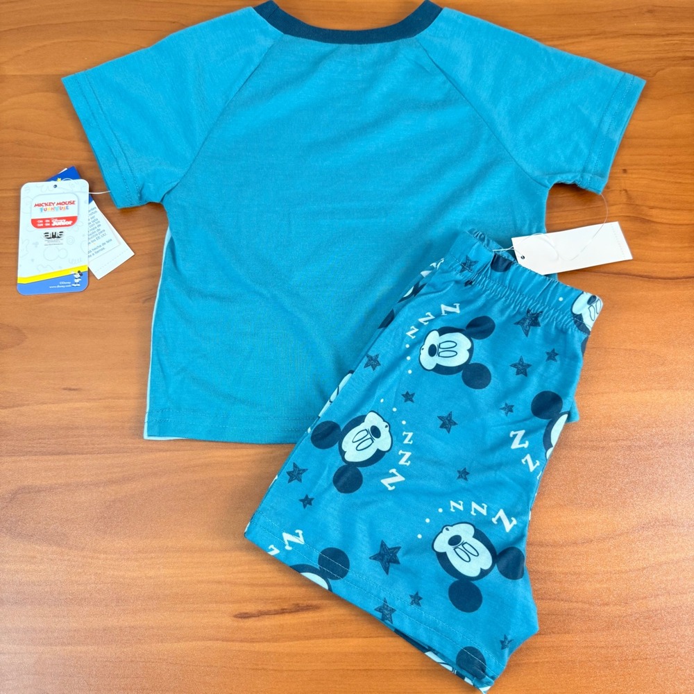 Disney Mickey Mouse Boys 24M Pajamas 2 Piece Sleepwear Set Flame Resistant Green - Picture 3 of 5